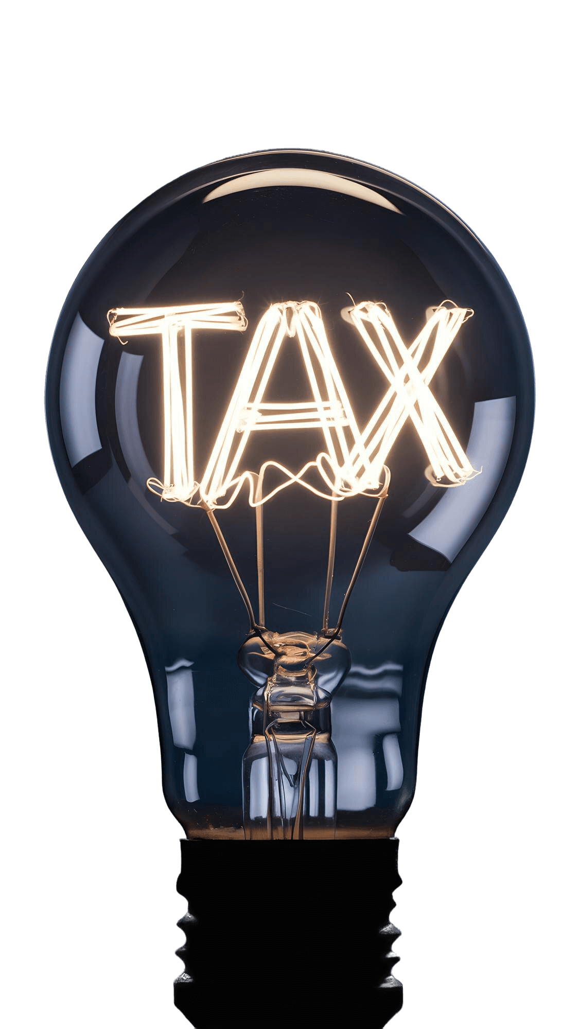 Light bulb with the word TAX illuminated inside